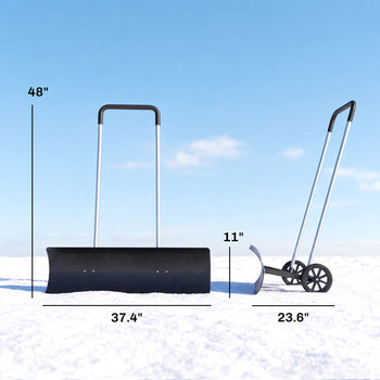 37-Inch Extra Wide Snow Shovel with Wheels, Heavy Duty Aluminum Snow Pusher with Ergonomic Adjustable Handle, Black