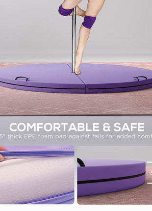 Foldable Crash Mat, Pole Padding with Carrying Handles and EPE Foam for Dance Training and Exercise, Purple