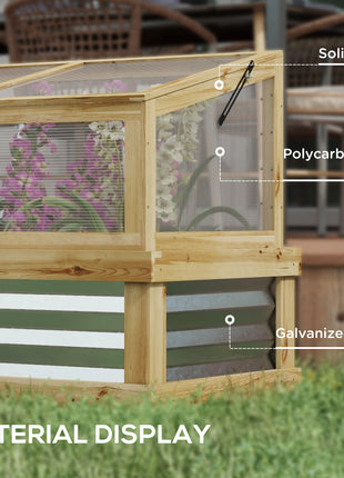 Raised Garden Flower Bed Kit with Lean-to Greenhouse, Wooden Cold Frame Planter, 41" x 22.5" x 28.25", Natural