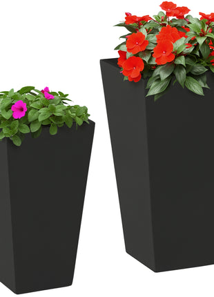 2-Pack Outdoor Planter Set, Flower Pots with Drainage Holes, Durable & Stackable Plant Pot, 22in & 18in, for Porch, Entryway, Patio, Yard, Garden, Black