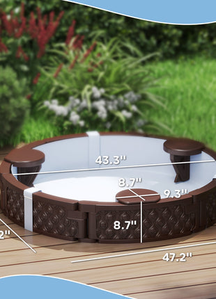 47" Round Kids Sandbox with Cover, 3 Seats, Waterproof Bottom Liner, for Backyard, Lawn, Garden, Beach, Patio, Brown
