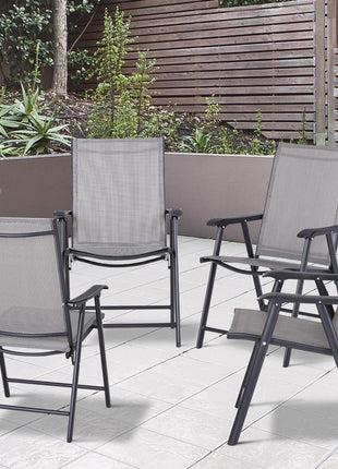 Set of 4 Outdoor Folding Chairs, Stackable Patio Dining Chairs with Armrests, Metal Frame, Gray