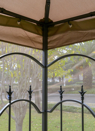 10' x 10' Patio Gazebo with Corner Frame Shelves, Double Roof Outdoor Gazebo Canopy Shelter with Netting for Patio, Wedding, Catering & Events, Brown
