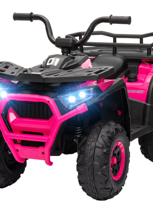 12V Kids ATV, 4 Wheeler Quad with 4 Spring Suspension Wheels, LED Lights, Music USB, Pink