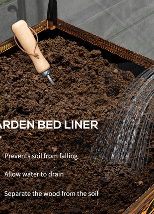 Raised Garden Bed with Legs and Cover, Metal Elevated Planter Box with Bottom Shelf and Liner for Vegetables, Brown