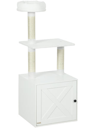 Cat Tree with Litter Box Enclosure, Scratching Posts, Bed, Climbing Platforms for Indoor Cats, White