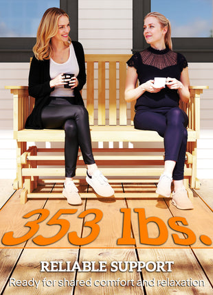2-Person Patio Swing Glider Bench with Quick Drying Design and Wide Armrest, Wood Rocking Chair Loveseat for Backyard Garden Porch, Natural