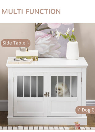Wooden Dog Crate End Table, Dog Crate Furniture with Triple Doors, Puppy Crate for Small Dogs Indoor Use, White