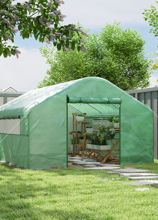 13' x 10' x 6.5' Tunnel Greenhouse Hoop House with Upgraded Galvanized Steel Frame and Large Windows, Green