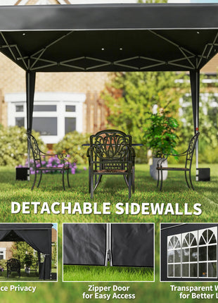 10 x 10 ft Pop Up Canopy Tent with Sidewalls, UPF50+ Outdoor Portable Instant Canopy Shelter with Carry Bag, Black