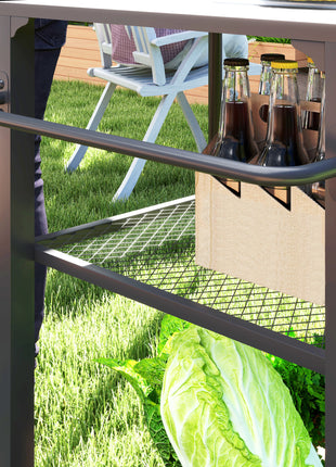 3-Tier Outdoor Grill Cart with Storage Racks, Side Handle, Movable Pizza Oven Table on Wheels