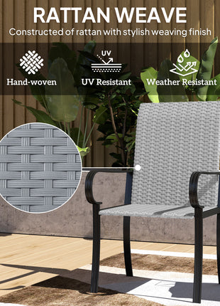 Set of 4 Outdoor Wicker Dining Chairs with Armrest, Steel Frame, High Back and Deep Seating, Gray