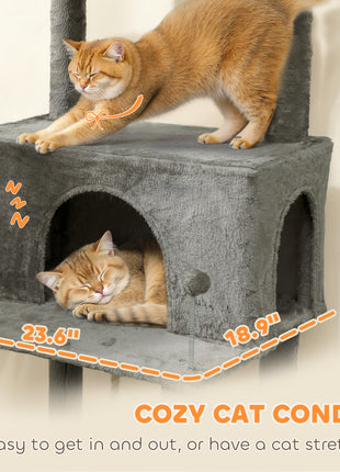 Multi-Level Cat Tower, 80" Tall Cat Tree, with 2 Condos, 2 Hammocks, 6 Sisal Scratching Posts, Dark Gray