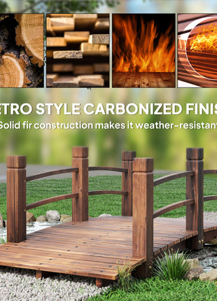 Fir Wood Garden Bridge Arc Walkway with Side Railings for Backyards, Gardens, and Streams, Stained Wood, 60" x 26.5" x 19"