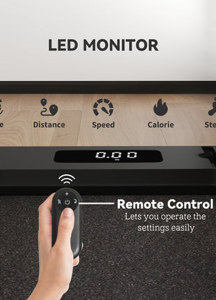 2.5HP Walking Pad, Wood Under Desk Treadmill with Remote Control, Transport Wheels and LED Display for Home Gym Office