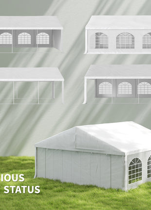 20' x 20' Heavy-duty Large Wedding Tent, Outdoor Carport Garage Party Tent, Patio Gazebo Canopy with Sidewall, White