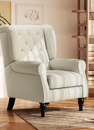 Button-Tufted Accent Chair with High Wingback, Rounded Cushioned Armrests and Thick Padded Seat, Cream White