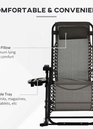 Outdoor Rocking Chairs, Foldable Reclining Zero Gravity Lounge Rocker with Pillow, Cup & Phone Holder, Combo Design with Folding Legs, Gray