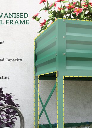 Galvanized Raised Garden Bed, Metal Planter Box with Legs, Storage Shelf and Bed Liner, Green
