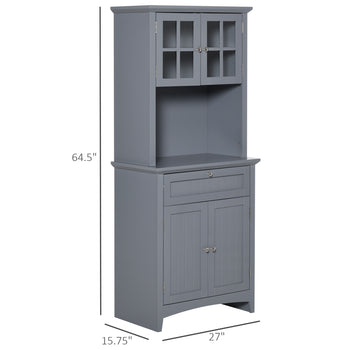 Elegant Buffet with Hutch, Kitchen Pantry Storage Cabinet with Framed Glass Door Drawer and Microwave Space, Gray
