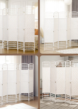 6 Panel Folding Room Divider Portable Privacy Screen Wave Fiber Room Partition for Home Office White