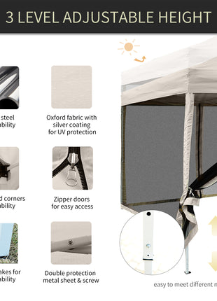 210D Oxford 10' x 10' Pop Up Canopy Tent with Netting, Instant Screen Room House, Tents for Parties, Height Adjustable, with Carry Bag, for Outdoor, Garden, Patio