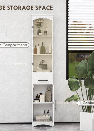 Farmhouse Tall Slim Bathroom Storage Cabinet with Recessed Drawer, Narrow Cabinet with Barn Door, White