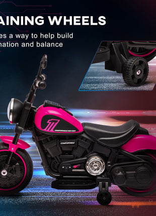 6V Kids Motorcycle w/ Training Wheels, Single-Button Start, Pink