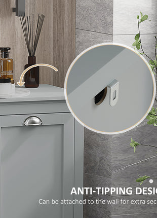 Dual Tilt out Laundry Hamper Cabinet, Bathroom Storage Cabinet with 2-Compartment Hamper, Modern Bathroom Floor Cabinet for Washroom, Gray