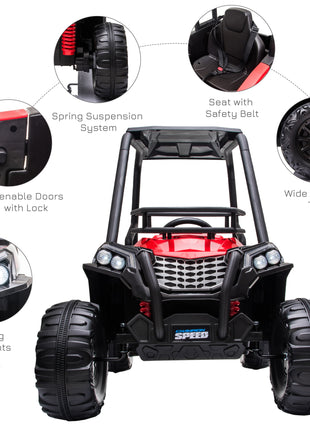 12V Kids UTV with Music, Lights, MP3/USB, Suspension System, Remote Control, Red