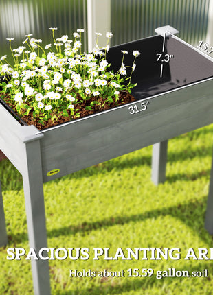 34" Raised Garden Bed, Elevated Wooden Planter Box with Holes for Vegetables, Herb, Flowers for Backyard, Dark Gray