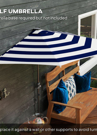 Half Umbrella Outdoor Patio Umbrella, UPF 30+ Small Balcony Umbrella, Vented Half Patio Umbrella with Crank 8 Ribs, Porch Umbrella for Garden Deck Poolside, Navy Blue
