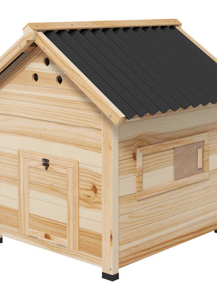 Duck Coop, Wooden Duck House with Openable Roof & Double Doors, Natural Wood