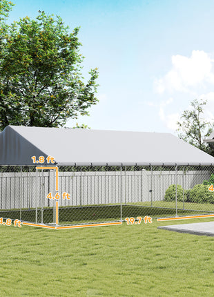 Heavy Duty Outdoor Dog Kennel with Waterproof Roof, 2 Secure Latches, Chain Link Dog Run for Backyard, 20' x 15' x 8'