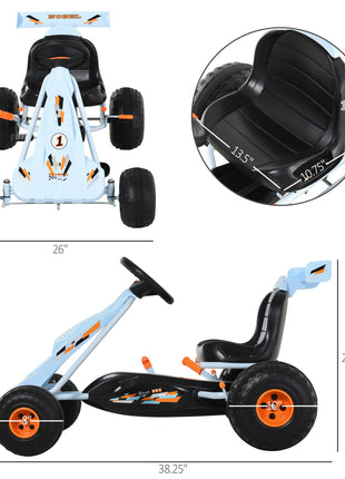 Pedal Go Kart Children Ride on Car Cute Style with Adjustable Seat, Plastic Wheels, Handbrake and Shift Lever, Light Blue