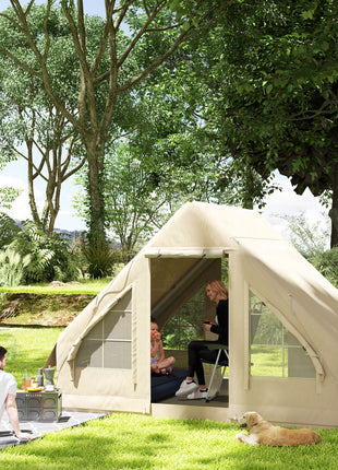 Inflatable Camping Tent with Hand Pump, 4 Season Blow Up Tent, Waterproof and Windproof with Mesh Windows and Doors