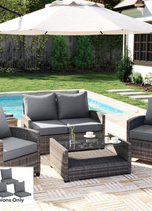 Patio Chair Cushions Set of 4 with Seat & Backrest, Fade Resistant Seat Replacement Cushion Set, Gray