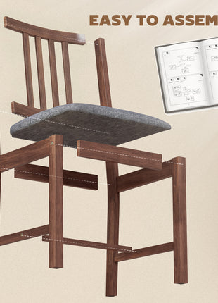 Set of 2 Dining Chairs, Upholstered Slat Back Dining Room Chairs with Rubberwood Legs and Padded Seat, Walnut