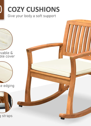 Outdoor Rocking Chair with Cushion, Acacia Wood Patio Rocker for Backyard, Patio, Home, Teak Tone