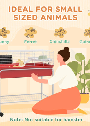 Two-Story Small Animal Cage Removable from Stand, Pet Habitat with Shelf & Wheels, 33" x 18.5" x 35", Red