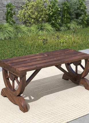 2-Person Wooden Garden Bench, Outdoor Wagon Wheel Porch Bench for Backyard Garden, Support 550 LBS, Rustic Country Style Patio Furniture, Brown