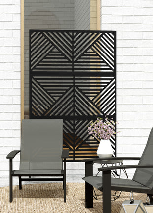Decorative Privacy Fence Screen, Metal Outdoor Privacy Screen Climbing Plant Trellis with Stand, Rhombus Black