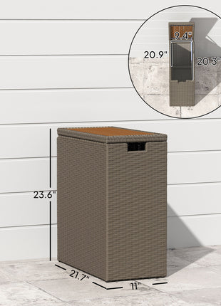 17-Gallon Small Deck Box, Wicker Outdoor Storage Box with Acacia Wood Top for Patio Cushions and Garden Tools, Teak
