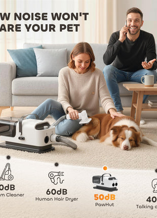 5 in 1 Dog Grooming Vacuum & Dryer w/ Clipper, 50dB Low Noise, Adjustable Speed & Temp, 1.8L Canister