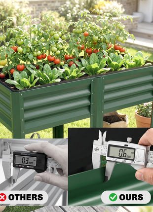 Raised Garden Bed Galvanized Steel, Elevated Planter Box with Storage Shelf, Bed Liner, 31.5" High, Green
