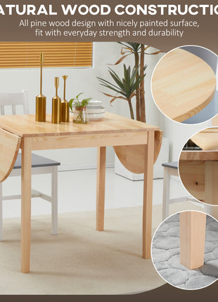 55" Wood Kitchen Table, Drop Leaf Tables for Small Spaces, Natural