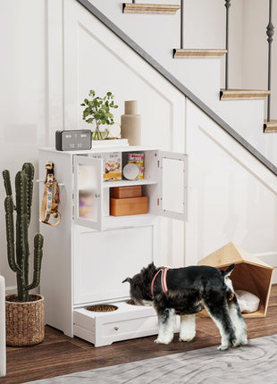 Dog Feeding Station with Two Storage Cabinets, 2 Elevated Dog Bowls, Side Hooks, Anti-tip Kit, for Feeding & Watering