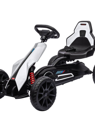 Kids Pedal Go Kart W/ Adjustable Seat, Swing Axle, White
