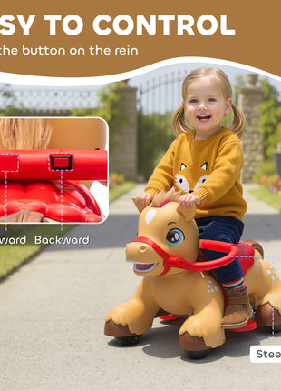 Ride On Horse Toy, 12V Battery Powered Ride on Toy with Carrot Toy, Comb and Sound, Electric Rocking Horse for Toddlers