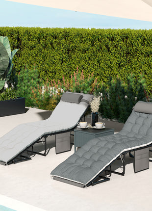 Outdoor Chaise Lounge Chair Set of 2, 5-Level Adjustable Folding Pool Lounge Chairs with Cushions, Gray